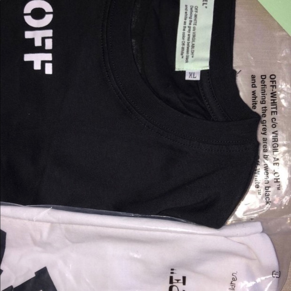 OFF WHITE Round-neck Short Sleeve Stripes T- shirt